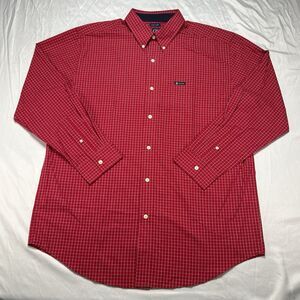 Chaps Mens Plaid Button Down Shirt Large L Long Sleeve Red White Blue Easy Care